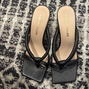 Karen Millen Black Leather Square Toe Sandals
